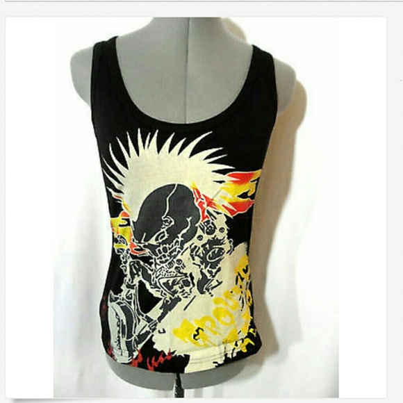 Nwt WK INTERNATIONAL Biker Tank top Black White Punk Biker T-shirt Summer wear - Picture 3 of 4